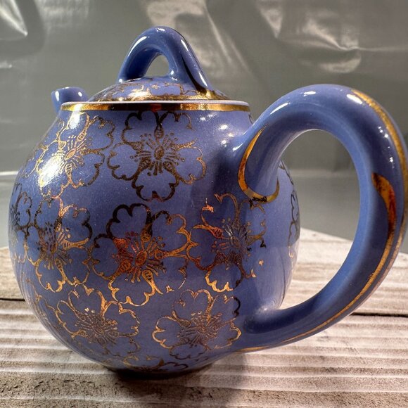 Hall China French Floral Ceramic Teapot Periwinkle Vintage USA Lid 2 Cups - Picture 9 of 13